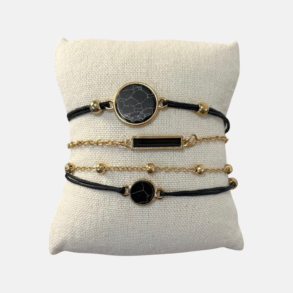 Black & Gold 4-Piece Stackable Bracelet Set